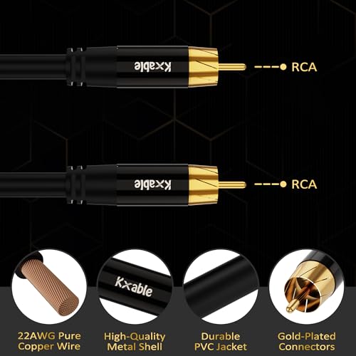 Kxable Subwoofer Cable RCA to RCA Audio Cable 8FT, Digital Coaxial Audio Cable, Premium S/PDIF RCA Cord for Home Theater, HDTV, Subwoofer, Hi-Fi System, Amplifier, Tinned Copper, Double Shielded - size: 8 FT