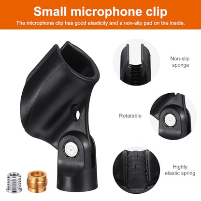 2 Pcs Universal Mic Clip for Stand, Microphone Holder for Mic Stand Adjustable Microphones Clamp with 5/8" Male to 3/8" Female Adapter