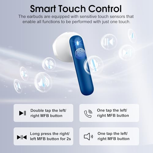 Wireless Earbuds, 2026 Bluetooth 5.4 Headphones in Ear buds, 40H HiFi Stereo Bluetooth Earbuds with 4 ENC Noise Cancelling Mics, IP7 Waterproof Ultralight Earphones with Dual LED Display USB C, Navy - color: Navy