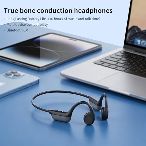2026 Bone Conduction Headphones, Bluetooth 6.0 Open Ear Headphones，Wireless Sports Earphones IPX5 Waterproof, 10H Long Battery Life Playtime for Running，Cycling，Gym (Gray-Black)