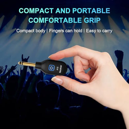 Wireless Guitar System 2.4GHz 100Ft/30M Range, A12 (2TX+1RX) | 100Ft/30M Range, Low Latency, Rechargeable, Easy Pairing for Electric Guitar & Bass - Guitar Accessories - color: 2TX+1RX