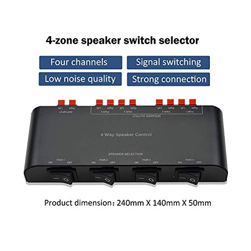 4-Channel Speaker Switcher Selector Box with Terminal Claps 200W RMS Max 100W Switchable, Black