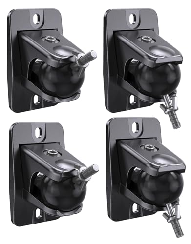 Speaker Wall Mount with Keyhole and 1/4"-20 4mm & 5mm Thread, 4 Packs | Universal Satellite Rear Surround Sound Speaker Wall Mount for Samsung Q990D, Roku, Sony, 360° Adjustable, 11 lbs Capacity - color: Deep Black