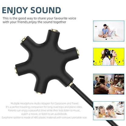 5-Jack Audio Headphone Splitter 5 Way for 3.5mm Devices Multi Earphone Splitter Adaptor 5 Ports Female Connector Adapter (1 Pack) - size: 1 pack