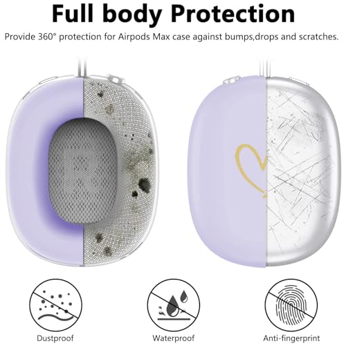 Case for Airpods Max Headphones,Anti-Scratch Soft Silicone with Gold Heart Pattern Ear Cups Case Cover/Ear Pad Cover/Headband Cover for Apple Airpod Max (Lavender Purple) - color: Purple