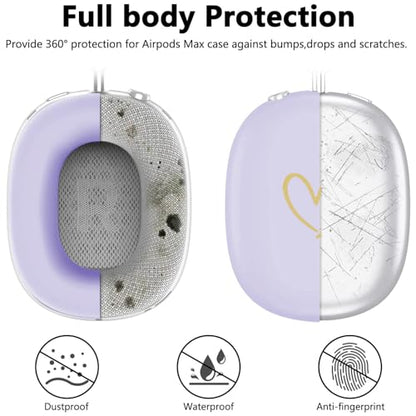Case for Airpods Max Headphones,Anti-Scratch Soft Silicone with Gold Heart Pattern Ear Cups Case Cover/Ear Pad Cover/Headband Cover for Apple Airpod Max (Lavender Purple) - color: Purple