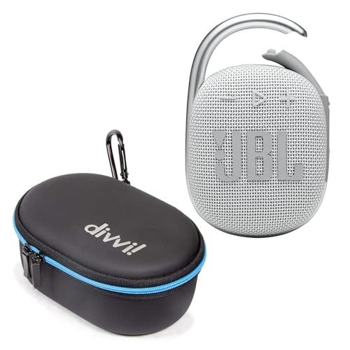 JBL Clip 4 Portable Bluetooth Speaker (White) + Bundle with divvi! Protective Hardshell Case (Black) - color: White