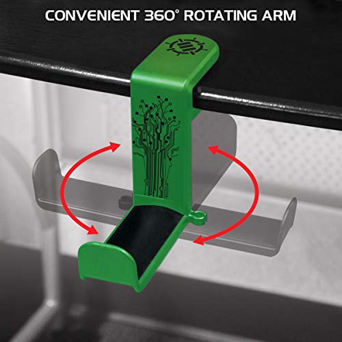 ENHANCE PC Gaming Headphone Holder - Desk Headphone Hanger Esports Headset Holder with Adjustable 360 Rotation, Under Desk Hook Clamp, Universal Fit - Built in Cable Clip Organizer - Green - color: green