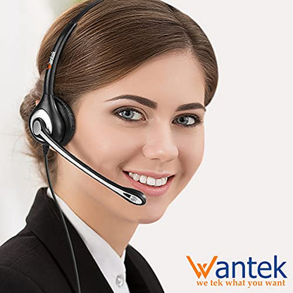 Wantek Telephone Headset with Microphone Noise Cancelling, RJ9 Phone Headset Compatible with Volume Adjustment Mute Control Switch for Call Center Office - color: 601RJ4
