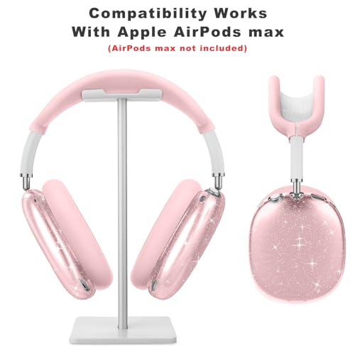 for AirPods Max case Cover,Anti-Scratch Ear Pad Case Cover/Ear Cups Cover/Headband Cover for AirPods Max. Clear Soft TPU and Silicone,Skin Scratch Proof. - color: 3PC-Glitter Baby pink