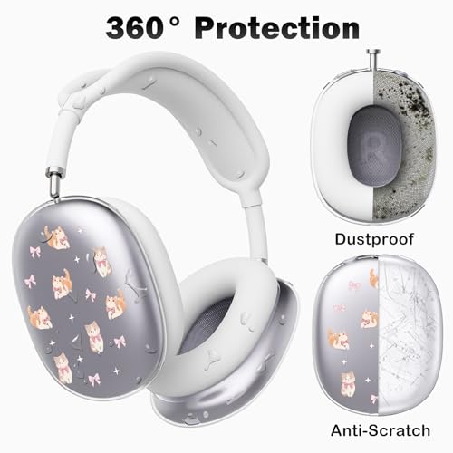 for AirPods Max Headphones Kitten Bow Ear Covers for AirPods Max 2 | Cute Clear Ear Cups Cover | White Silicone Ear Pad Case Headband Cover for Apple AirPods Max 2/1 (2026/2024/2020) - color: Kitten Bow/White