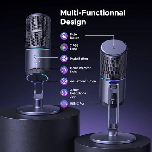 UGREEN Microphone for PC, USB Gaming Mic with RGB Lights, 24bit/96kHz