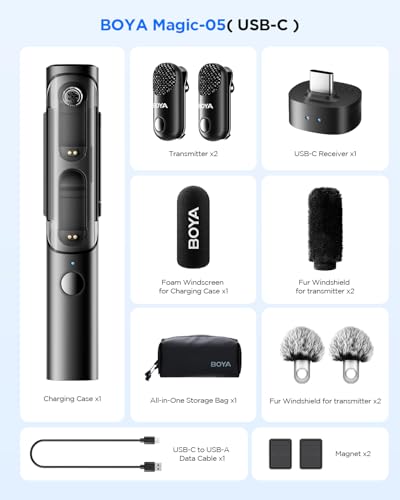BOYA Magic USB-C Wireless Lavalier Microphone, 30Hrs Battery,328FT Los Range, Safety Track&Limiter, Ai Noise Reduction Type-C Wireless Lapel Mini Mic for Android iPhone 17/16 Audio Video Live YouTube - style: Magic-05(USB Type-C)