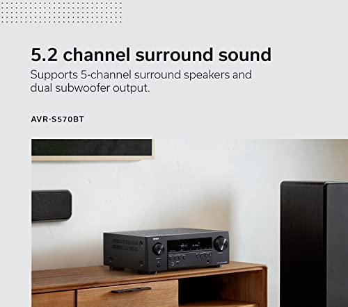Denon AVR-S570BT 5.2 Channel AV Receiver - 8K Ultra HD Audio & Video | Enhanced Gaming Experience, Wireless Streaming via Built-In Bluetooth, (4) 8K HDMI Inputs, Supports eARC, HD Setup Assistant - style: AVR-S570BT