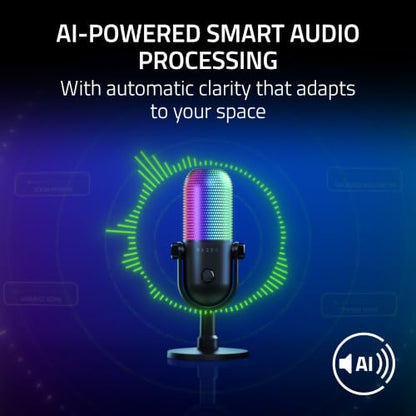 Razer Seiren V3 Chroma 32‐Bit DSP, USB-C Microphone for PC & Mac, Pink | AI Audio Processing, Noise Isolation, Tap-to-Mute, Supercardioid Condenser Mic, Chroma RGB, Discord, OBS Studio, Streamlabs