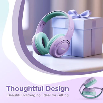 Acer Kids Headphones for School, USB-C-3.5mm Dongle, w/Mic HK03 | Foldable Wired Over Ear Headphones, for Toddler School/Tablet/iPad/PC/Travel, Purple-Green - color: 2-in-1 Purple Green