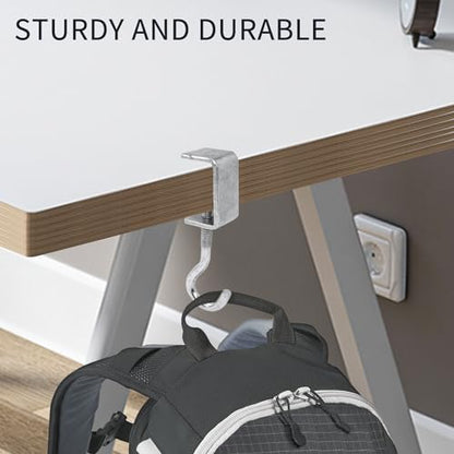 Zayin 2 Pack Desk Bag Holder Schoolbag Hooks Headphone Hanger Stand Adjustable Metal Under Desk Clamp Hook Mount for Portable Bag Gaming Headphones Clothes Table Hook Save Space