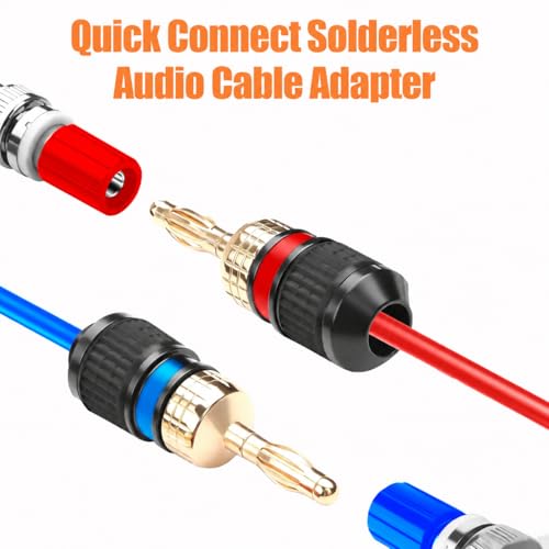 2Pcs Gold Plated Banana Plugs, Speaker Wire Connectors, Easy Installation, Quick Connect for Audio Video Amplifiers and Speaker Cables, Red & Blue
