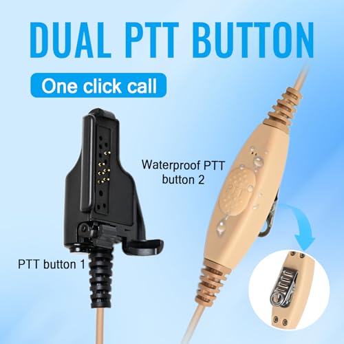 WODASEN XTS2500 Walkie Talkie Earpiece Acoustic Tube Ear Pieces with Dual PTT Mic Push-to-Talk Microphone Headset for XTS1500 XTS3000 XTS3500 XTS5000 Radio