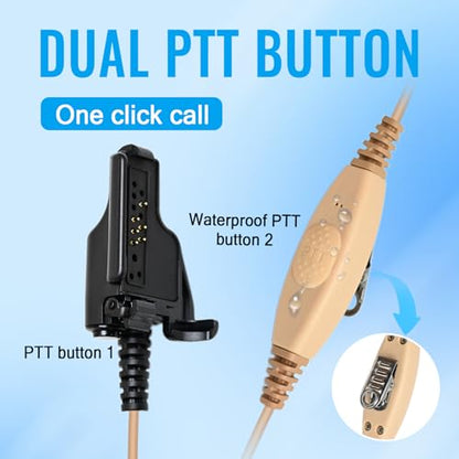 WODASEN XTS2500 Walkie Talkie Earpiece Acoustic Tube Ear Pieces with Dual PTT Mic Push-to-Talk Microphone Headset for XTS1500 XTS3000 XTS3500 XTS5000 Radio