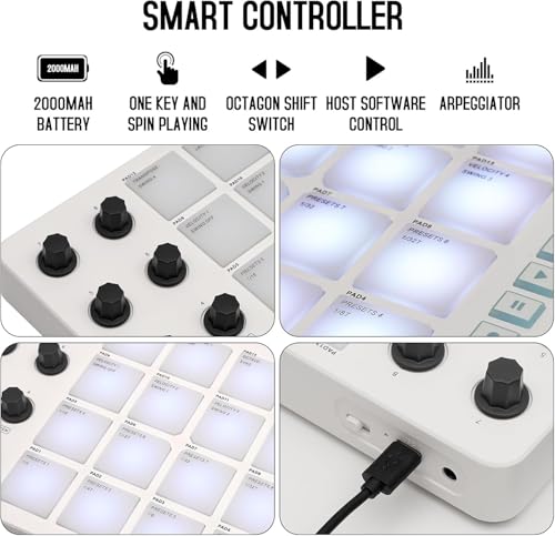 LyxJam 2x2 USB Audio Interface Bundle with ASIO, White PreSonus Eris 3.5 Studio Monitors, Bluetooth MIDI Pad Controller, Condenser Mic, Headphones, Isolation Shield & Software