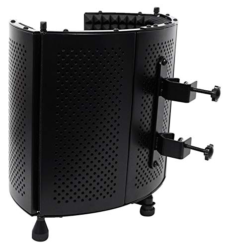 Rockville ROCKSHIELD 3 Studio Mic Isolation Shield Bundle with RVES05 Stand | 5-panel design, 2" acoustic foam, Stand mountable, Heavy-Duty Tripod Speaker Stand, 2-Items