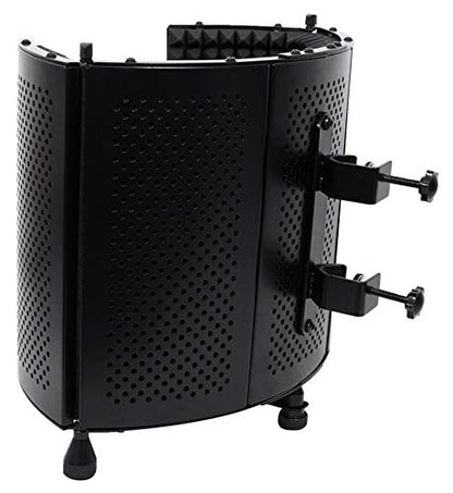 Rockville ROCKSHIELD 3 Studio Mic Isolation Shield Bundle with RVES05 Stand | 5-panel design, 2" acoustic foam, Stand mountable, Heavy-Duty Tripod Speaker Stand, 2-Items