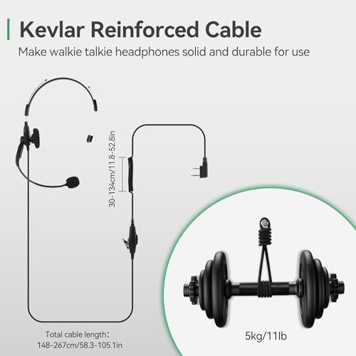 Retevis EHK013 Two Way Radio Headset, for Retevis RT22/RT21/RT68/H777/RT68H | Kevlar Cable, Coiled Cord, Compatible with Pxton, Baofeng, Kenwood Walkie Talkie, Overhead Walkie Talkie Headset, 2 Pack