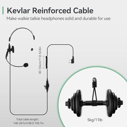 Retevis EHK013 Two Way Radio Headset, for Retevis RT22/RT21/RT68/H777/RT68H | Kevlar Cable, Coiled Cord, Compatible with Pxton, Baofeng, Kenwood Walkie Talkie, Overhead Walkie Talkie Headset, 2 Pack