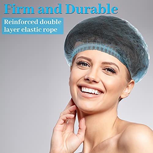100 Pcs Disposable Nonwoven Bouffant Caps 21 Inch Hair Net Elastic Cap Hair Cover Hats for Beauty Salon Hospital Spa Catering Dust-free Workspace(Blue) - color: Blue