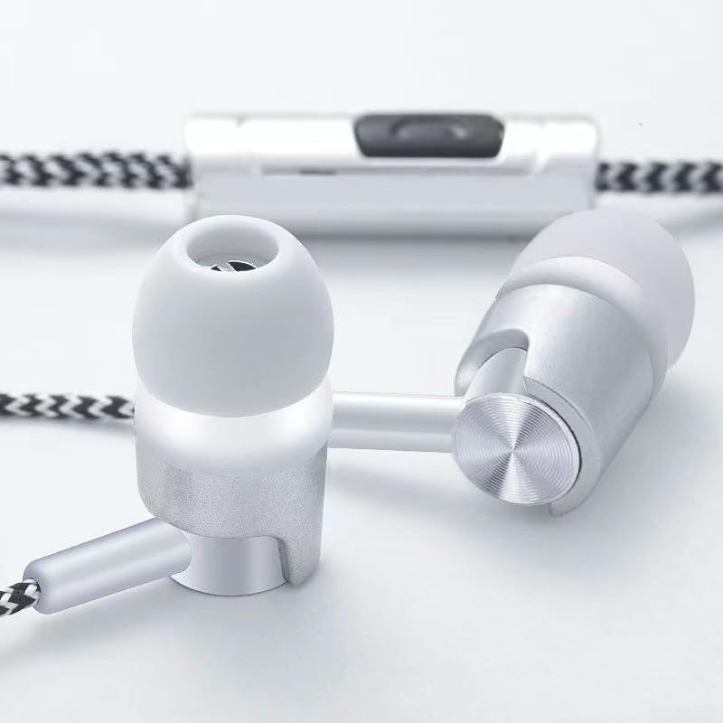 Wired In-Ear Headphones with Noise Cancelling and Ergonomic Design for Secure Fit, Sound Earbuds with 3.5mm Jack Compatible with Mobile Phones and Devices, Blue(silver) - color: Silver