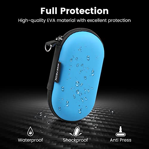Earbud Case, RISETECH Earphone Carrying Case Holder EVA Headphone Storage Bag Small Zipper Pouch Compatible for EarPods, AirPods, Beats Flex, Urbeats3, Bose Wireless Earbuds, USB Cable, with Clip-Blue - color: Blue