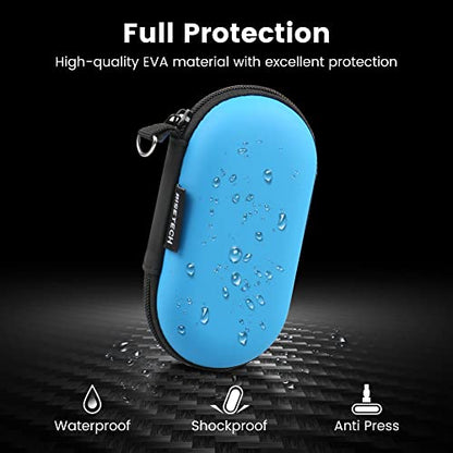 Earbud Case, RISETECH Earphone Carrying Case Holder EVA Headphone Storage Bag Small Zipper Pouch Compatible for EarPods, AirPods, Beats Flex, Urbeats3, Bose Wireless Earbuds, USB Cable, with Clip-Blue - color: Blue