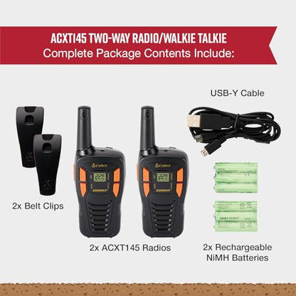 Cobra ACXT145 Compact Walkie Talkies, Rechargeable, Lightweight, black | 22 Channels, Long Range 16-Mile Two-Way Radio Set (2-Pack)