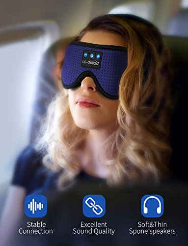 LC-dolida Sleep Headphones, Sleep Mask Bluetooth Wireless Music Eye Mask, Sleeping Headphones for Side Sleepers Sleep Mask with Bluetooth Headphones Ultra-Thin Stereo Speakers Perfect for Sleeping - color: Light Blue