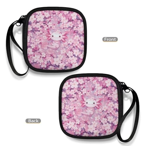Earbud Case Axolotl Cherry Blossom Pink Earphone Carrying Case Cell Phone Accessories Storage Bag with Handle for Earphone,Flash Drive,Charging Cable, Key Wall Charger - color: Axolotl Cherry Blossom Pink