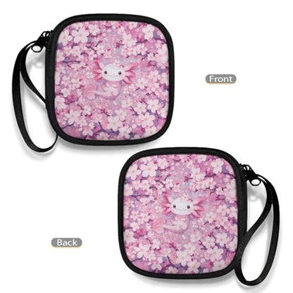 Earbud Case Axolotl Cherry Blossom Pink Earphone Carrying Case Cell Phone Accessories Storage Bag with Handle for Earphone,Flash Drive,Charging Cable, Key Wall Charger - color: Axolotl Cherry Blossom Pink