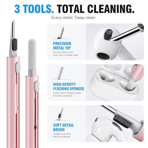 Hyashee Cleaner Kit for Airpods Pro 1 2 3 Multi-Function Cleaning Pen with Soft Brush Flocking Sponge for Bluetooth Earphones Case Cleaning Tools (Pink) - color: Pink