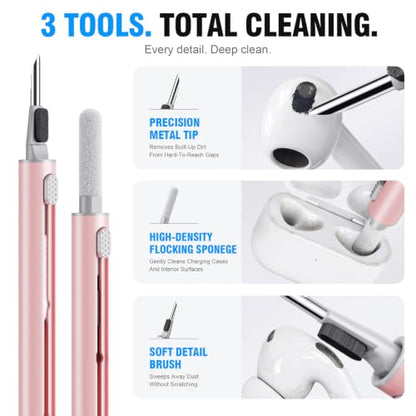 Hyashee Cleaner Kit for Airpods Pro 1 2 3 Multi-Function Cleaning Pen with Soft Brush Flocking Sponge for Bluetooth Earphones Case Cleaning Tools (Pink) - color: Pink