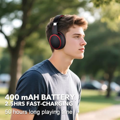 B10 Bluetooth Headphones Over Ear, 2 EQ Music Modes(Normal/Bass) and 50H Playtime Wireless Headphones with Mic, Lightweight Folding HiFi Stereo Headset for iPad/Travel/Tablet/PC/Home (Black) - color: Black