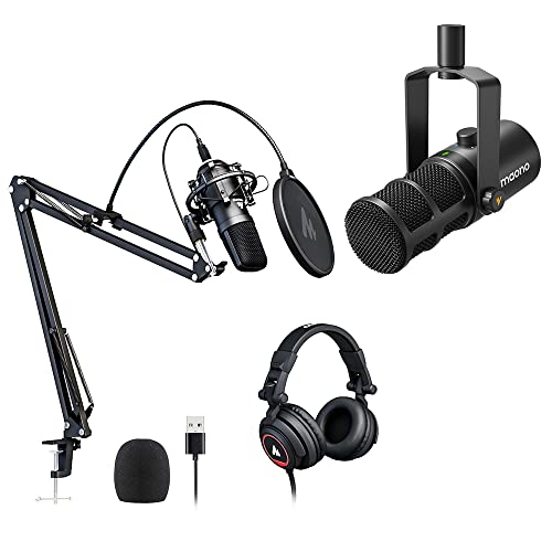MAONO AU-A04H Microphone and Studio Headphone with PD400X Dynamic Microphone Bundle for Podcast, Studio, YouTube, Live Streaming, Voice-Over