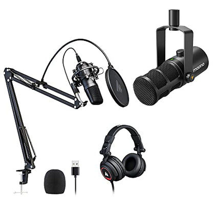 MAONO AU-A04H Microphone and Studio Headphone with PD400X Dynamic Microphone Bundle for Podcast, Studio, YouTube, Live Streaming, Voice-Over