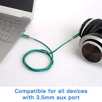 ENUODA 3.5mm Nylon Braided Aux Cable, Audio Auxiliary Input Adapter Male to Male Compatible with Headphones, Smartphones, Home/Car Audio Systems, Speakers,Echo & More,3FT,Green - color: green, size: ['3FT']