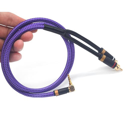 3.5mm Aux to RCA Audio Cable Audiophile 24K Gold-Plated Pure Copper Shell Braided Hi Fi Stereo Y Cord for Smartphones MP3 Tablets Speakers HDTV Purple (3.5mm Bend to 2 RCA, 9.8FT/3m) - size: 9.8 ft, style: 3.5mm Bend to 2 RCA