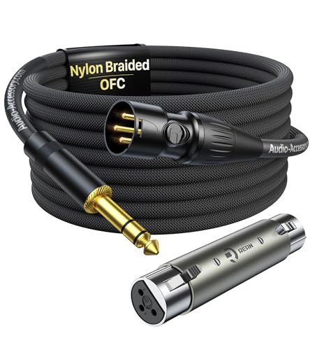 AA AUDIO ACCESSORY XLR Male to 1/4 Cable with XLR Female to Female Adapter Bundle, Rean Connectors from Neutrik, Kevlar-Reinforced Nylon Braided TRS Cable, Balanced Quarter Inch Cord, 15ft, OFC - size: 15ft, style: XLR Male to 1/4 & XLR Adapter
