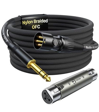 AA AUDIO ACCESSORY XLR Male to 1/4 Cable with XLR Female to Female Adapter Bundle, Rean Connectors from Neutrik, Kevlar-Reinforced Nylon Braided TRS Cable, Balanced Quarter Inch Cord, 25ft, OFC - size: 25ft, style: XLR Male to 1/4 & XLR Adapter