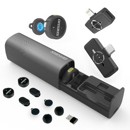 Wireless Microphone for iPhone 16 15 14 Android, Magnetic Lavalier Lapel Microphone with Charging Case, AI Noise Cancelling Mini Clip-on Mic for Content Creators, YouTube, Vlog, TikTok, PC - color: Black