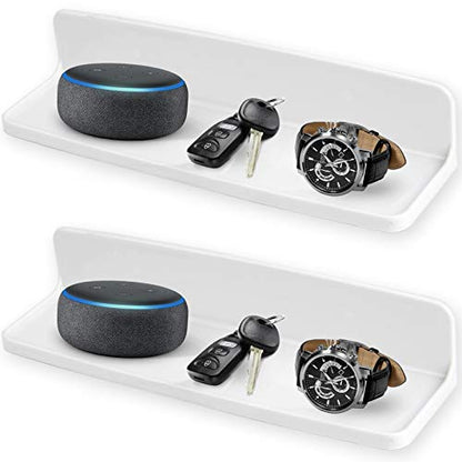Wall Mounted Small Floating Shelf Stick On Wall Shelves for Bedroom,Kitchen,Bathroom Bedside Shelves to Display Speakers,Photo Frame,Watch,Keys,Cosmetics-Damage Free-Plastic-White(2Pcs/Set) - color: 2pcs/Set
