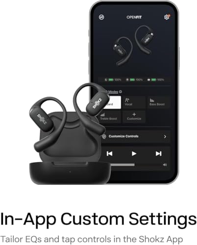 SHOKZ OpenFit - Open-Ear True Wireless Bluetooth Headphones with Microphone, Earbuds with Earhooks, Sweat Resistant, Fast Charging, 28HRS Playtime, Compatible with iPhone & Android (Renewed)