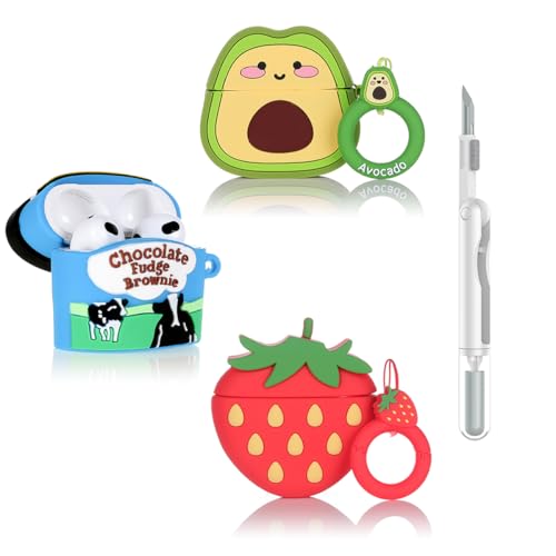 (3Pack+Cleaner Pen) Suublg Case for AirPods 3rd Generation Earbuds with Cleaning Pen Kits, Silicone Cover Protective Shockproof with Cartoon Styles of Design for AirPods 3 (Avocado+STB+BJR) - color: Avocado+STB+BJR